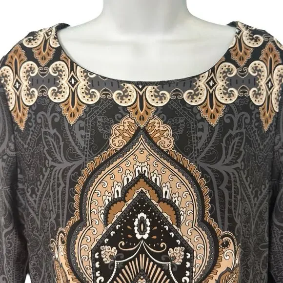 Charter Club Gray Brown Cream Filigree 3/4 Sleeve Sheath Dress Petite size L PL - Picture 9 of 9